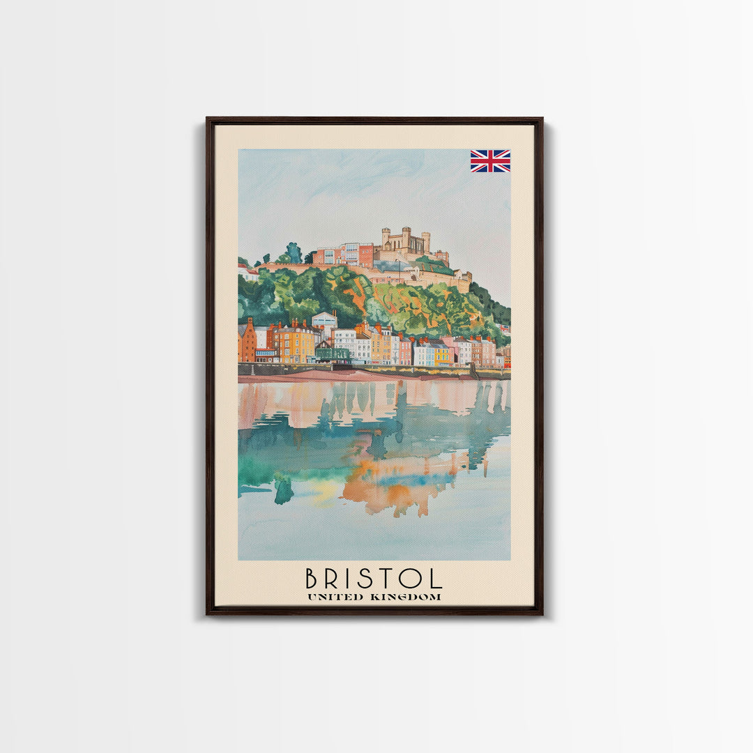 Bristol United Kingdom Travel Poster Framed Canvas Print, Cityscape Art, Wall Decor, Travel Print, Watercolor Painting, Boho Style Art