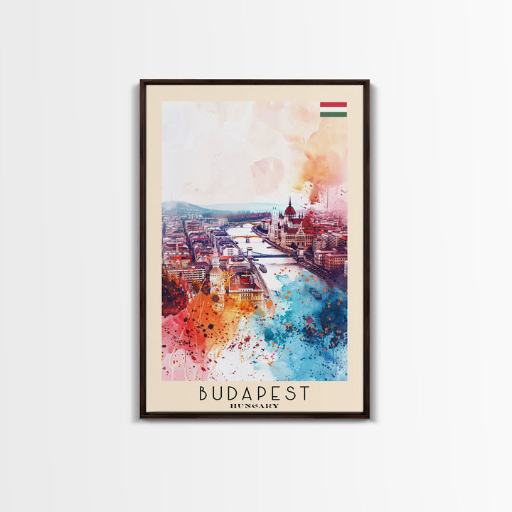 Budapest Hungary Travel Poster Framed Canvas Print, Colorful Watercolor Painting, Wall Art, Home Decor, Travel Print, Boho Style, Art Piece