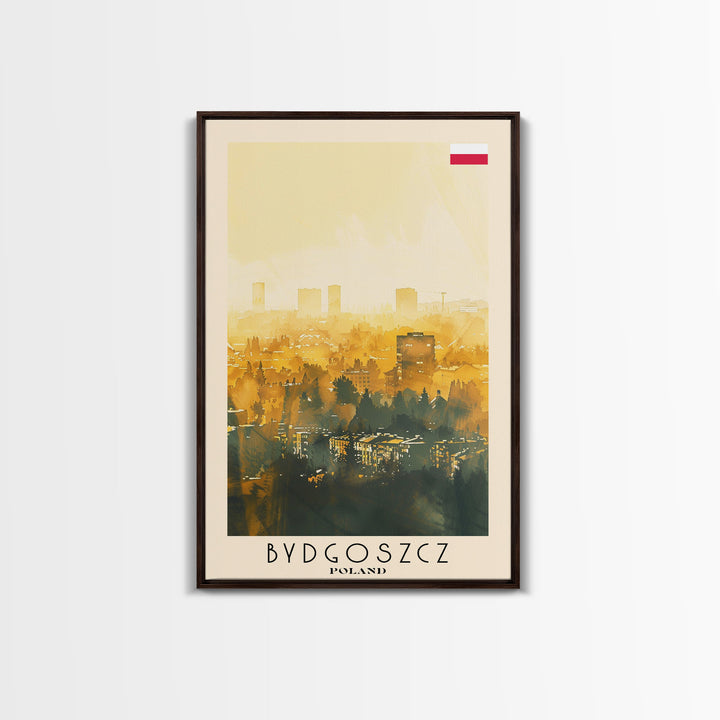 Bydgoszcz Poland Travel Poster Framed Canvas Print, Watercolor Cityscape, Wall Art, Home Decor, Travel Print, Boho Style, Art Piece