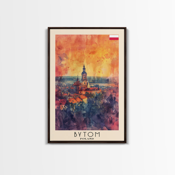 Bytom Poland Travel Poster Framed Canvas Print, Watercolor Painting, Urban Scene, Wall Art, Home Decor, Living Room Art, Minimalist Travel Print