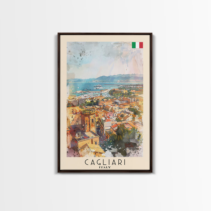 Cagliari Italy Travel Poster Framed Canvas Print, Wall Art, Home Decor, Travel Print, Vacation Gift, Watercolor Painting, Original Art