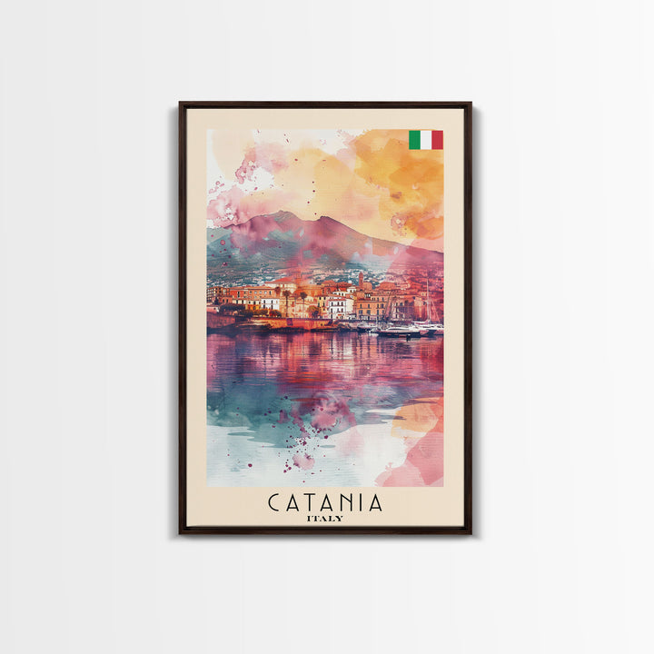 Catania Italy Travel Poster Framed Canvas Print, Wall Art, Home Decor, Travel Print, Vacation Gift, Watercolor Painting, Original Art