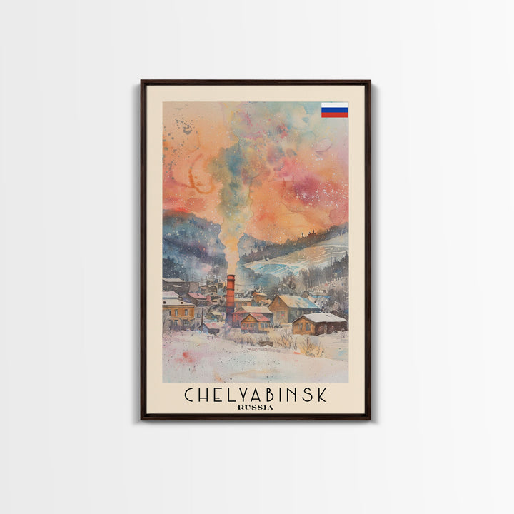Chelyabinsk Russia Travel Poster Framed Canvas Print, Wall Art, Home Decor, Travel Print, Abstract Watercolor Painting, Original Art