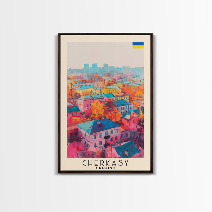 Cherkasy Ukraine Travel Poster Framed Canvas Print, Wall Art, Home Decor, Travel Print, Boho Watercolor Painting, Original Art