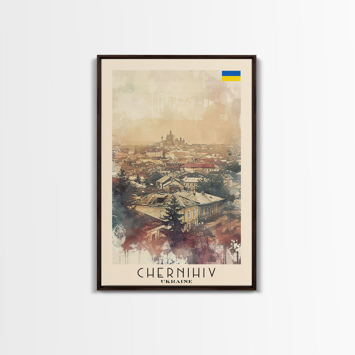 Chernihiv Ukraine Travel Poster Framed Canvas Print, Wall Art, Home Decor, Travel Print, Vintage Watercolor Painting, Original Art