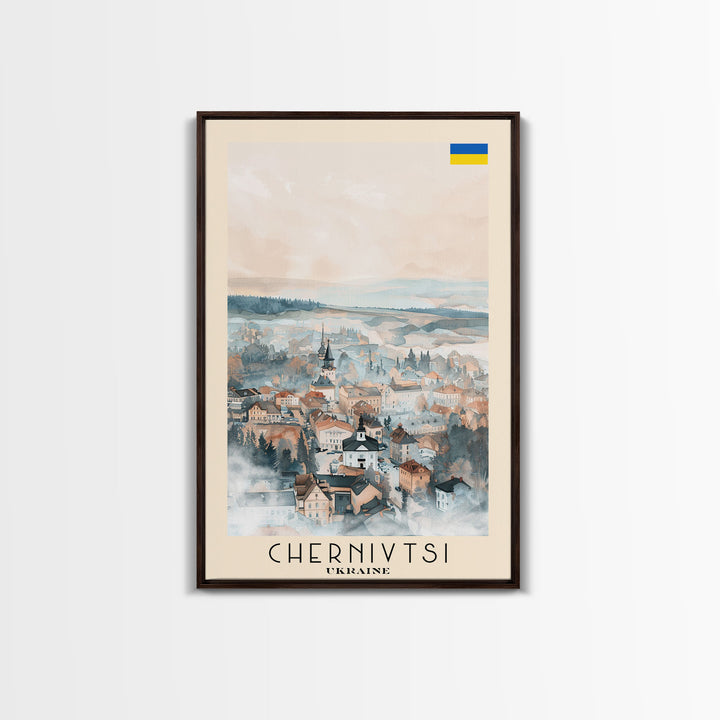 Chernivtsi Ukraine Travel Poster Framed Canvas Print, Wall Art, Home Decor, Travel Print, Minimalist Watercolor Painting, Original Art