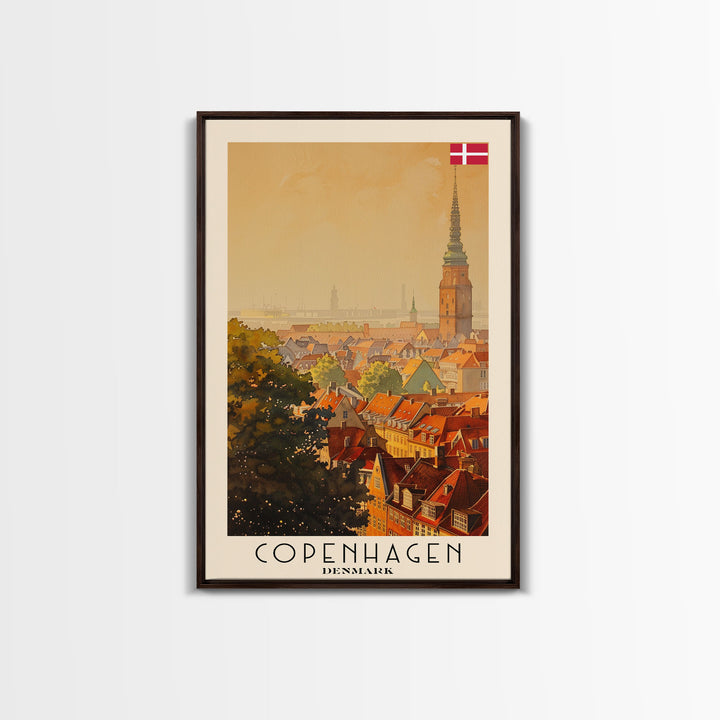 Copenhagen Denmark Cityscape Art, Framed Canvas Print, Watercolor Travel Poster, Minimalist Wall Decor, Home Decoration, Living Room Art, Travel Print