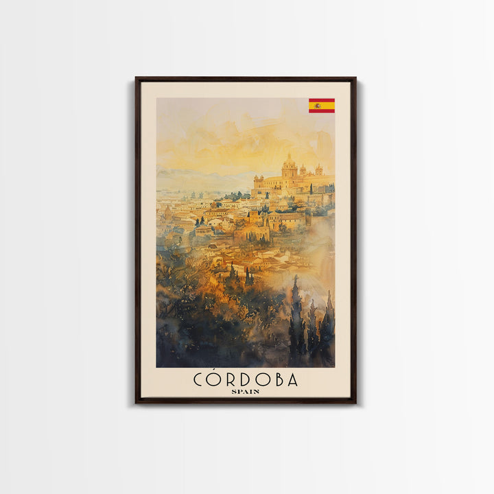 Cordoba Spain Travel Poster, Framed Canvas Print, Watercolor Cityscape Art, Wall Decor, Living Room Artwork, Home Decor, Original Painting, Travel Print