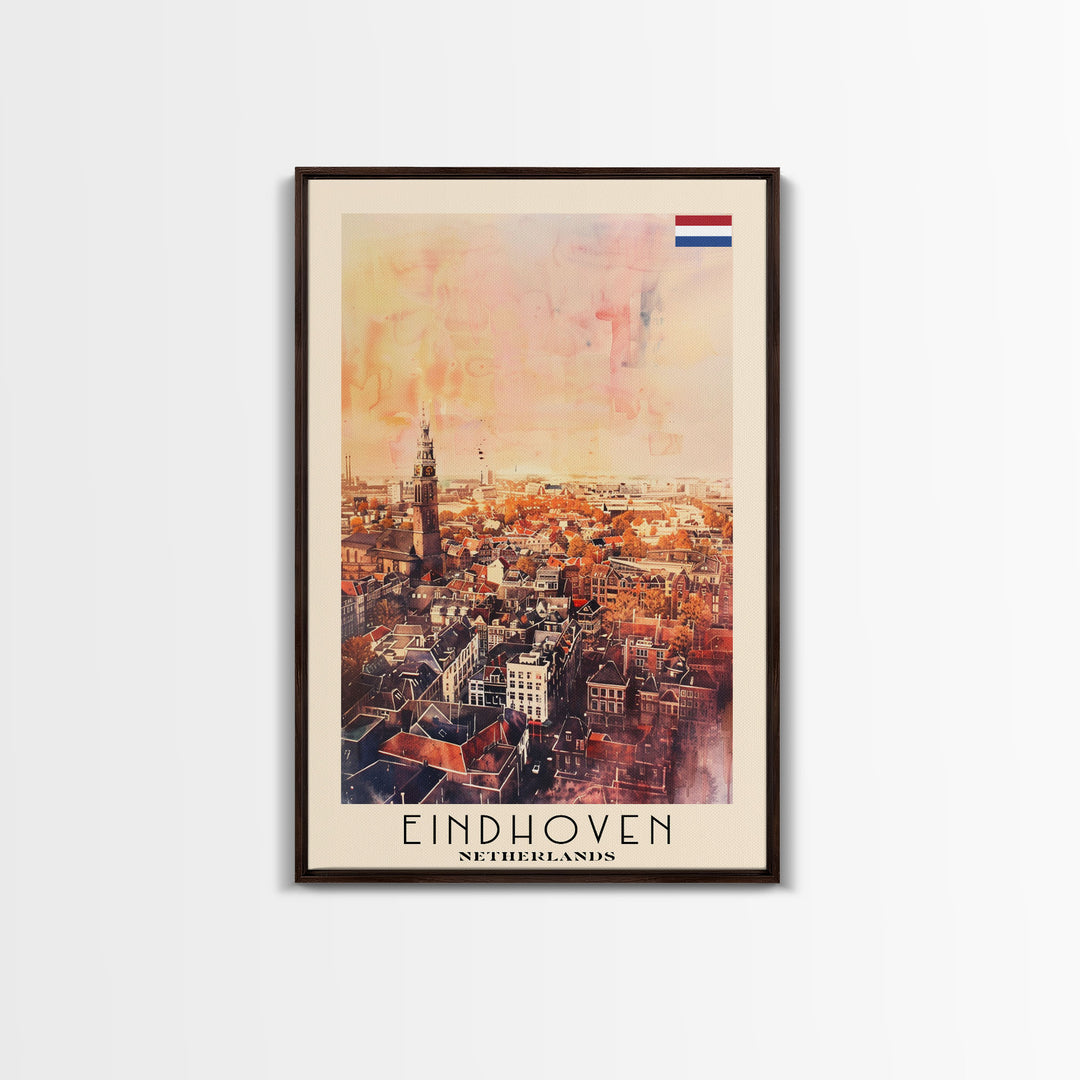 Eindhoven, Netherlands Framed Canvas Print. Modern Wall Art for Living Room or Bedroom, Cityscape Travel Poster Art.