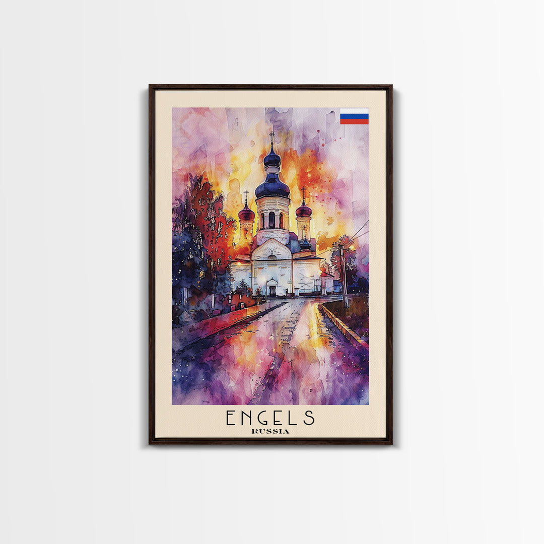 Engels, Russia Captivating Framed Canvas Print. Architectural Wall Art for Living Room or Bedroom Decor, Travel Poster.