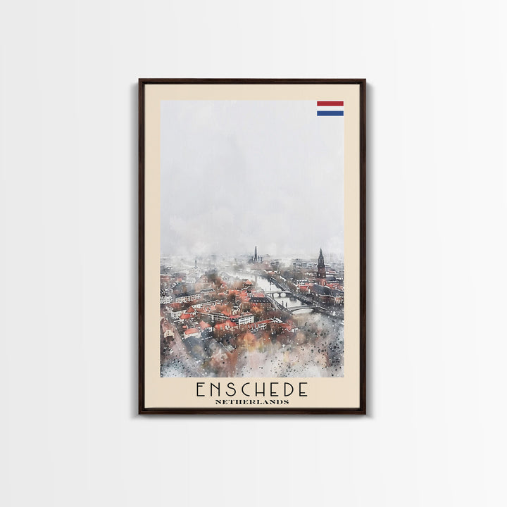 Enschede, Netherlands Framed Canvas Print. Urban Winter Wall Art for Living Room or Bedroom Decor, Travel Poster Art.