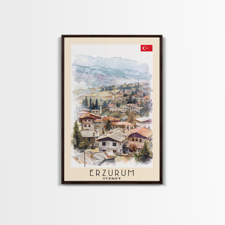Erzurum Turkey Scenic Watercolor Framed Canvas Print, Stunning Travel Poster Art for Living Room and Bedroom Wall Decor