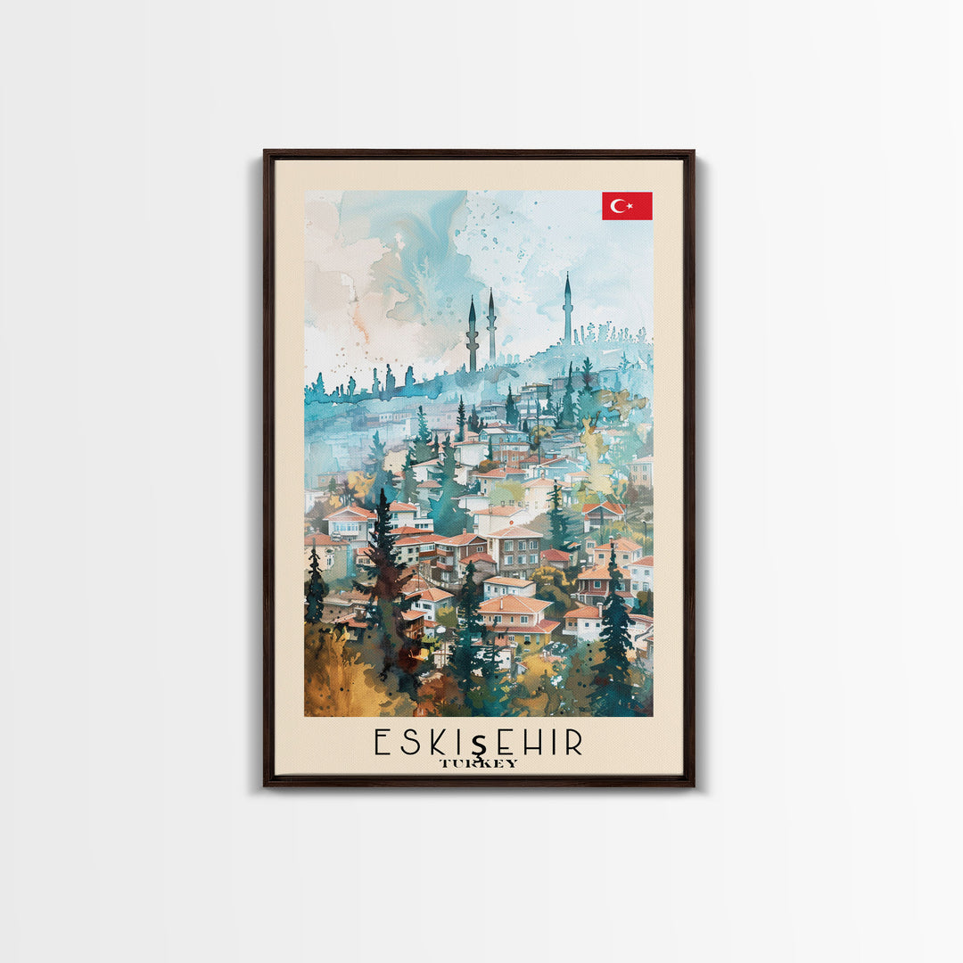 Eskisehir Turkey Charming Watercolor Framed Canvas Print, Captivating Travel Poster Art for Living Room and Bedroom Decor