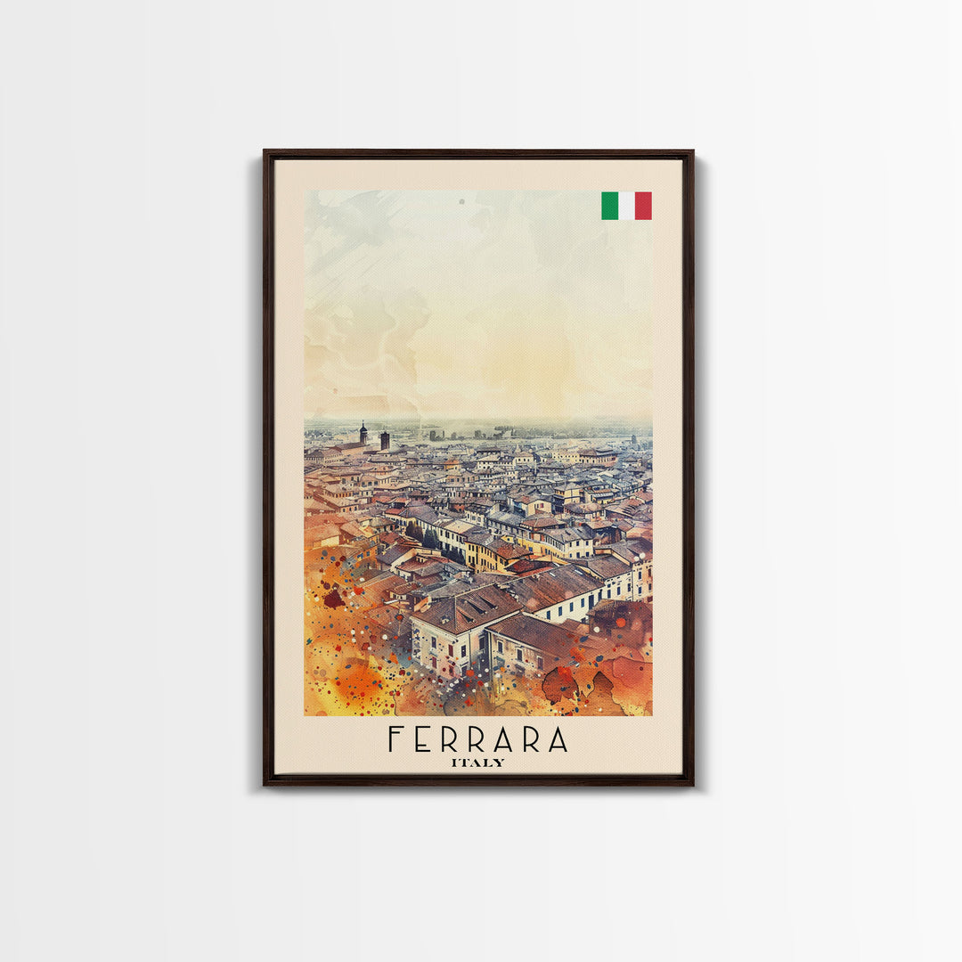Ferrara Italy Historic Watercolor Framed Canvas Print, Elegant Travel Poster Art for Living Room and Office Wall Decor