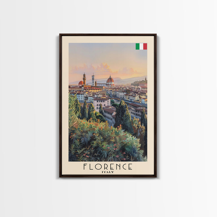 Florence Italy Iconic Watercolor Framed Canvas Print, Timeless Travel Poster Art for Home and Bedroom Wall Decor