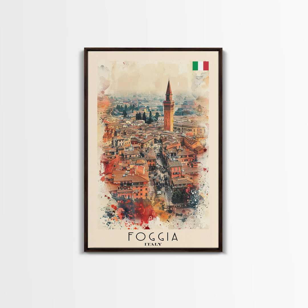 Foggia Italy Architectural Watercolor Framed Canvas Print, Striking Travel Poster Art for Living Room and Office Decor