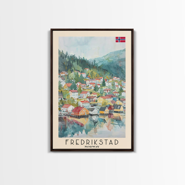 Fredrikstad Norway Picturesque Watercolor Framed Canvas Print, Enchanting Travel Poster Art for Living Room and Bedroom Decor