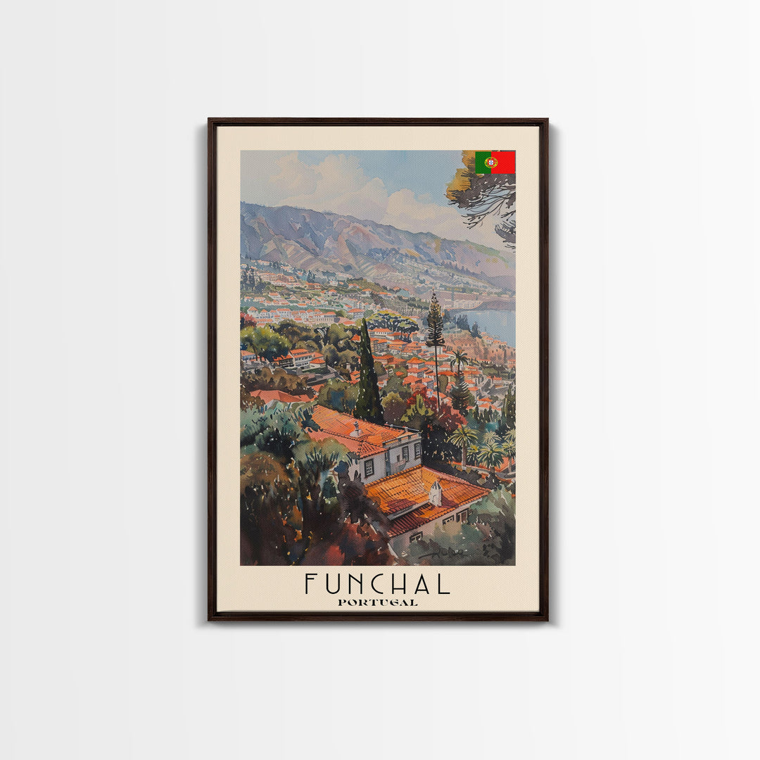 Funchal, Portugal Travel Poster Art, Framed Canvas Print for Living Room or Bedroom, Scenic Wall Art, Home Decoration