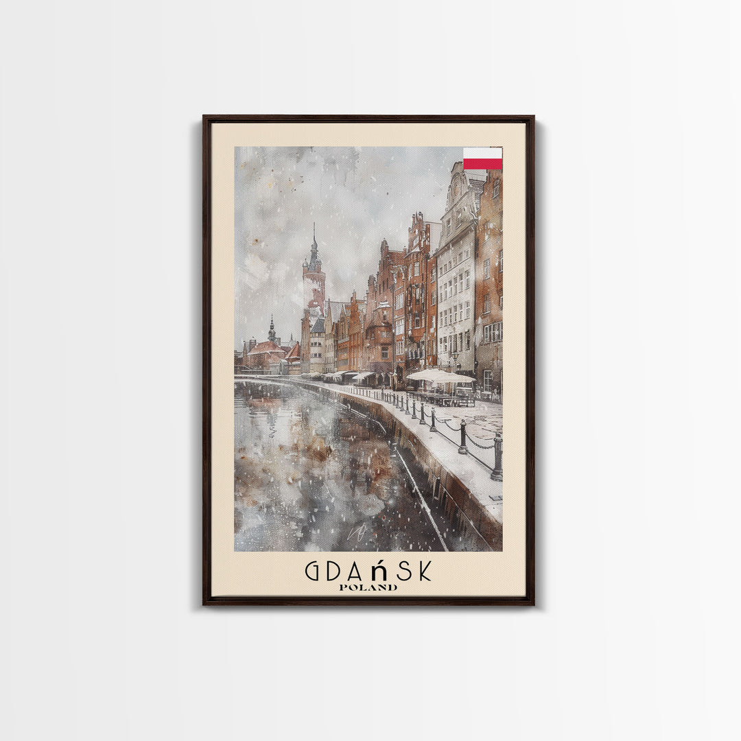 Gdansk, Poland Travel Poster Art, Framed Canvas Print for Living Room or Bedroom, Historic Wall Art, Home Decoration