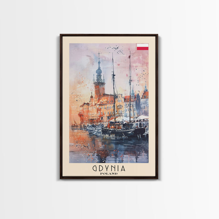 Gdynia, Poland Travel Poster Art, Framed Canvas Print for Living Room or Bedroom, Scenic Harbor Wall Art, Home Decoration