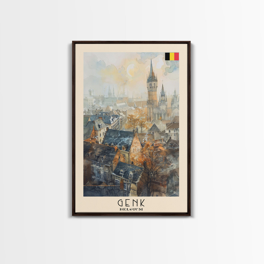 Genk, Belgium Travel Poster Art, Framed Canvas Print for Living Room or Bedroom, Historic Wall Art, Home Decoration