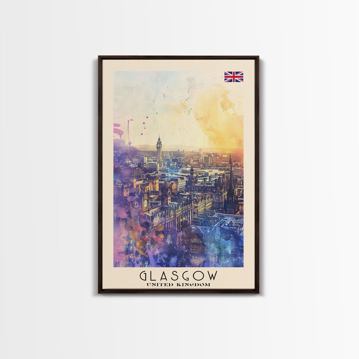 Glasgow United Kingdom Skyline Art, Framed Canvas Print, Living Room Wall Art, Travel Poster, Home Decor, UK Art