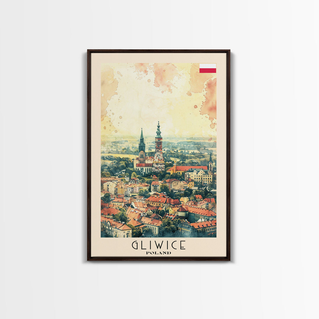 Gliwice Poland Cityscape Art, Framed Canvas Print, Bedroom Wall Art, Travel Poster Art, Wall Decoration, Polish Art
