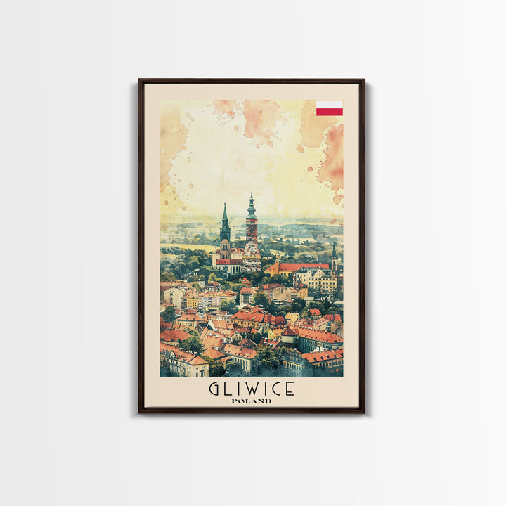 Gliwice Poland Cityscape Art, Framed Canvas Print, Bedroom Wall Art, Travel Poster Art, Wall Decoration, Polish Art