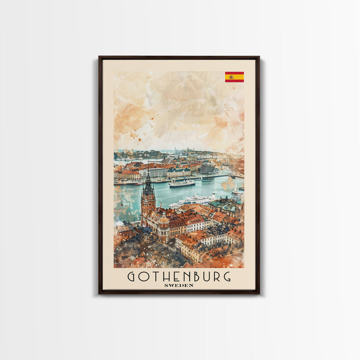 Gothenburg Sweden Harbor View Art, Framed Canvas Print, Living Room Wall Art, Travel Poster, Home Decoration