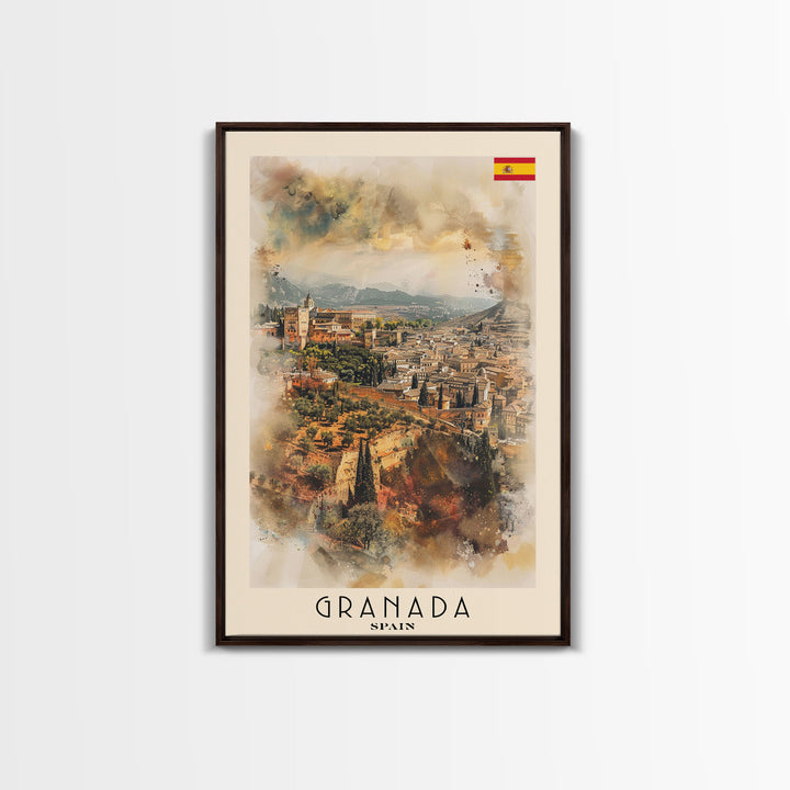 Granada Spain Landscape Art, Framed Canvas Print, Bedroom Wall Art, Travel Poster, Home Decor, Spanish Art