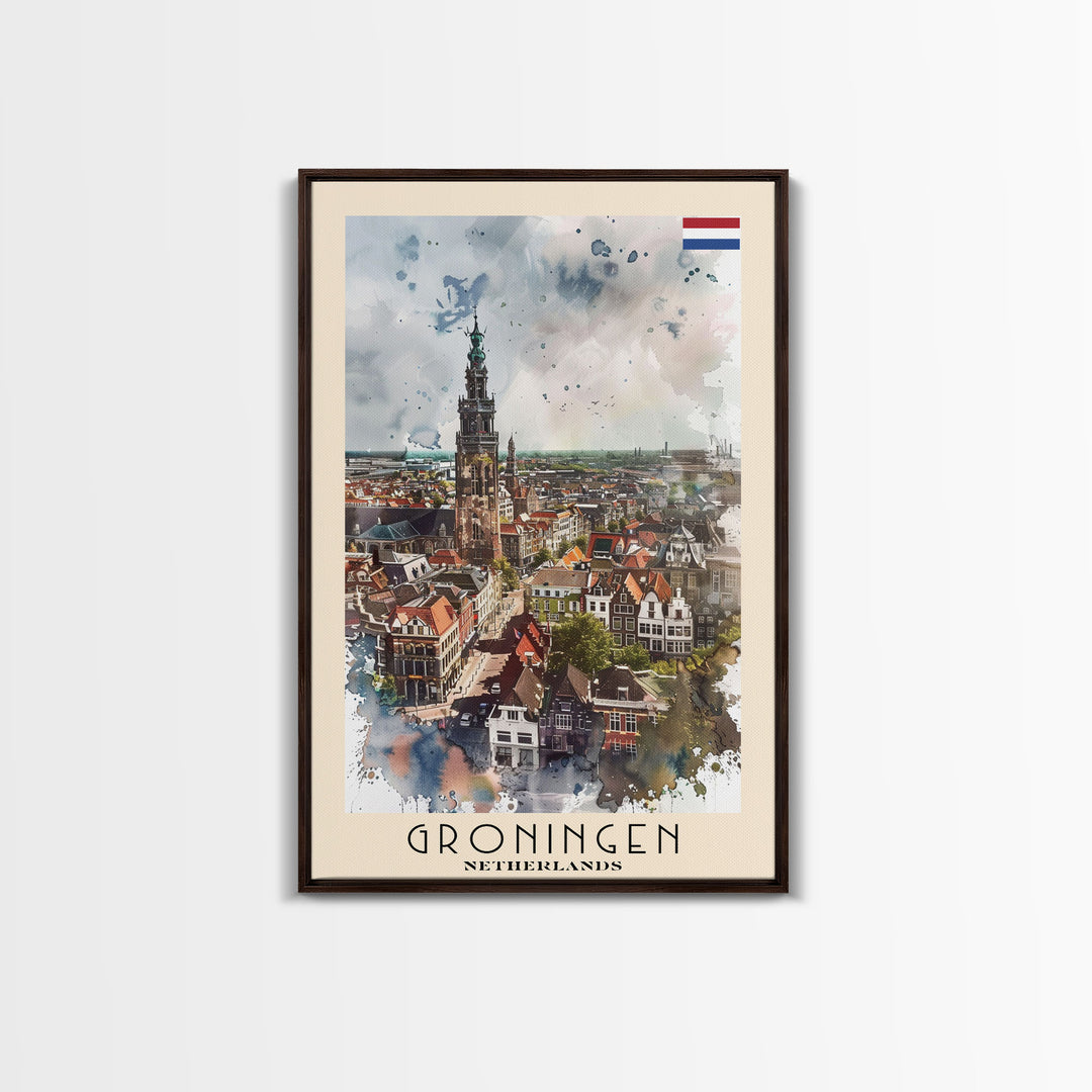 Groningen Netherlands Cityscape Art, Framed Canvas Print, Living Room Wall Art, Travel Poster, Home Decoration, Dutch Wall Art