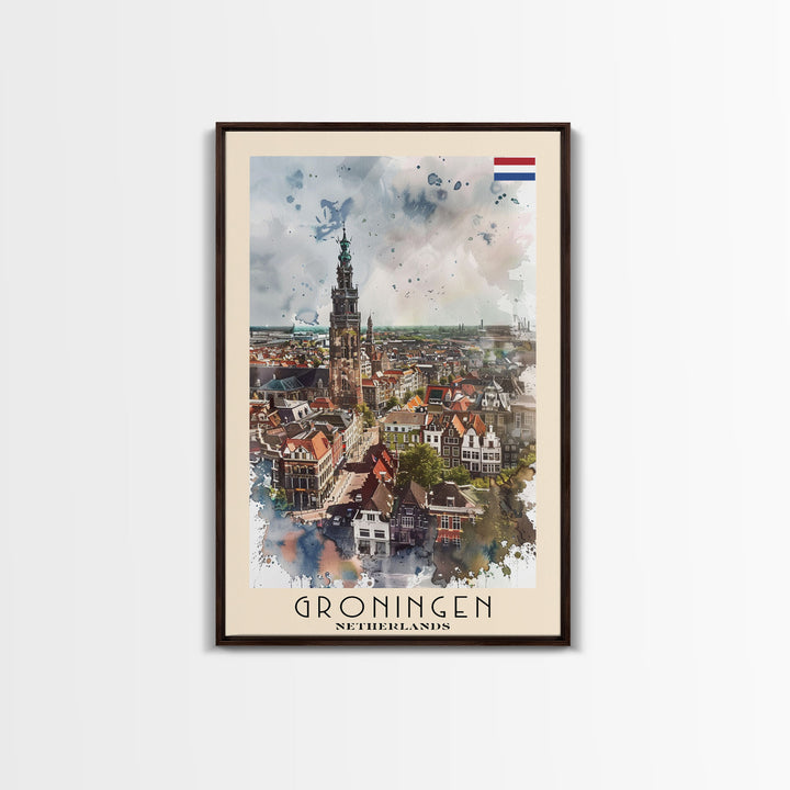 Groningen Netherlands Cityscape Art, Framed Canvas Print, Living Room Wall Art, Travel Poster, Home Decoration, Dutch Wall Art