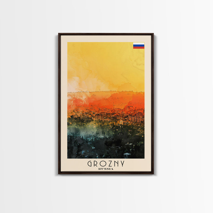 Grozny Russia City View Art, Framed Canvas Print, Bedroom Wall Art, Travel Poster Art, Unique Home Decor, Russian Wall Art