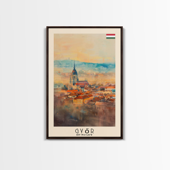 Győr Hungary Cityscape Art, Framed Canvas Print, Bedroom Wall Art, Travel Poster Art, Home Decoration, Hungarian Wall Art