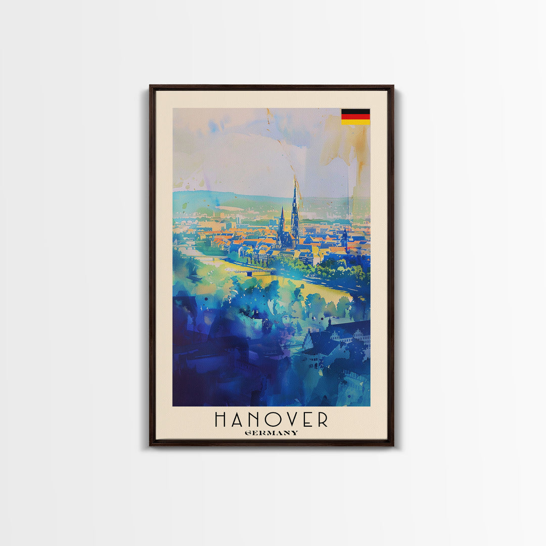Hanover Germany Cityscape Framed Canvas Print, Wall Art for Living Room Decor, Office Art, Home Decor, Skyline Poster Art, Travel Poster Art