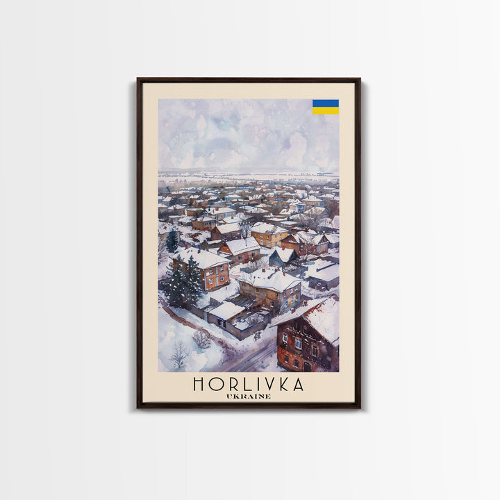 Horlivka Ukraine Winter Town Art, Framed Canvas Wall Art, Home Decor, Living Room Decor, Snowy Landscape Poster, Wall Art, Travel Poster Art