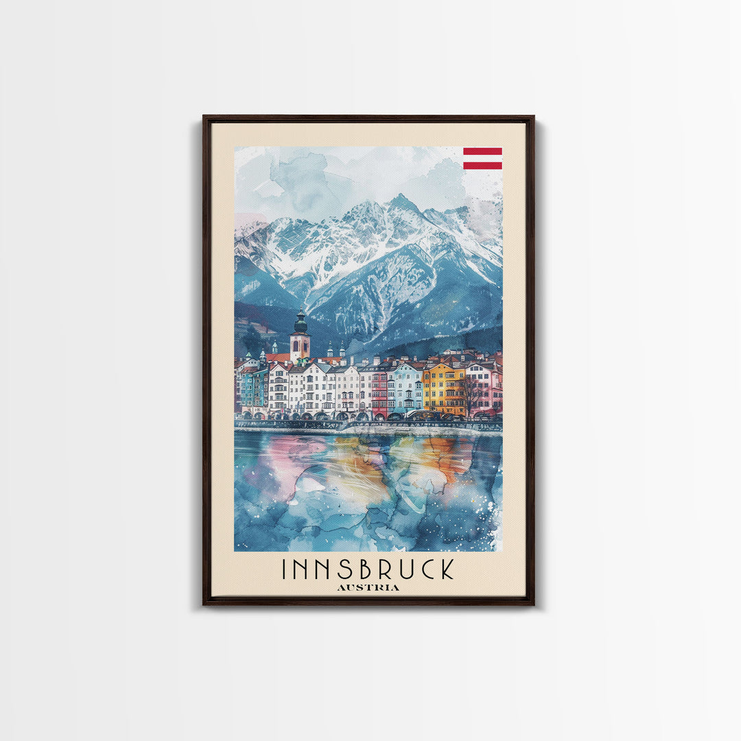 Innsbruck Austria Alpine Town Art Print, Colorful Canvas Print for Home Decor, Travel Poster for Living Room Wall Art, Austrian Mountain View