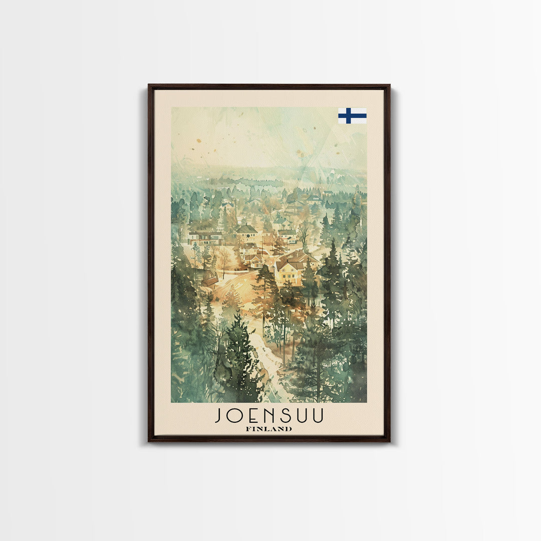 Joensuu Finland River View, Framed Canvas Print, Travel Poster, Scenic Wall Art, Nature Landscape Decor, Living Room Art, Tranquil Home Decoration