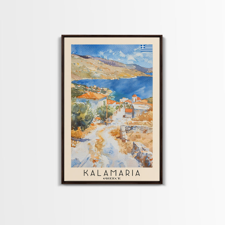 Kalamaria Greece Coastal View, Framed Canvas Print, Travel Poster, Nautical Wall Art, Living Room Decor, Greek Cityscape, Seaside Home Decoration