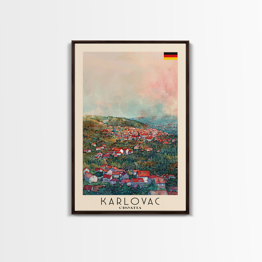 Karlovac Croatia Scenic View, Framed Canvas Print, Travel Poster, Wall Art, Living Room Decor, Cityscape Art, Modern Home Decoration, Croatian City