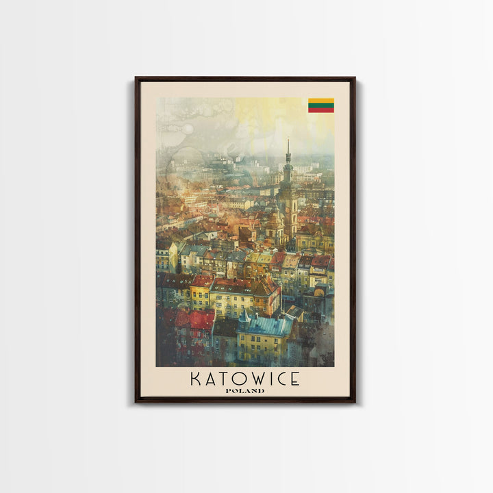 Katowice Poland Cityscape View, Framed Canvas Print, Travel Poster, Wall Art, Home Decoration, Urban Decor, Living Room Art, Polish City