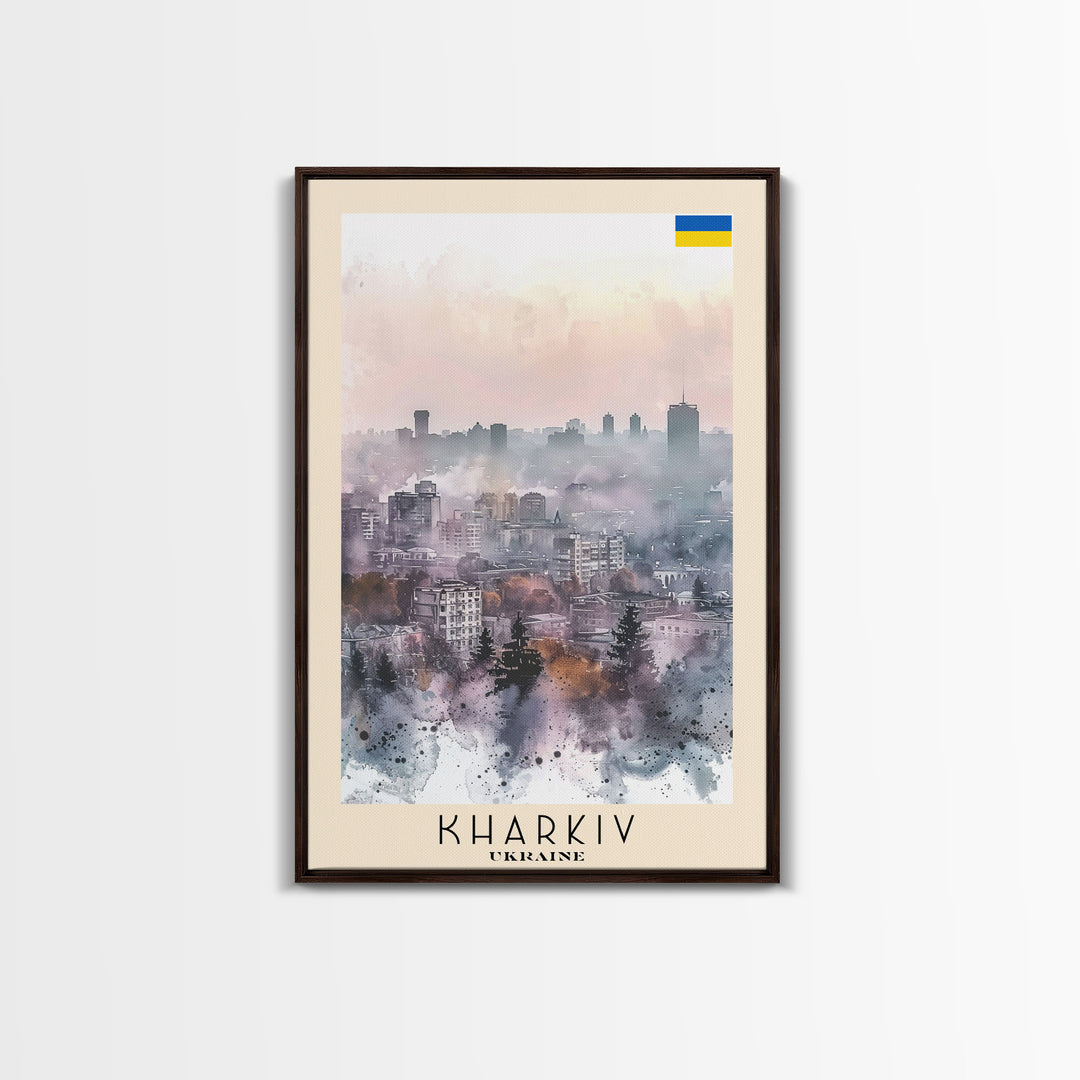 Kharkiv Ukraine Cityscape in Spring, Framed Canvas Print, Travel Poster, Wall Art, Home Decor, Living Room Decoration, Ukrainian Urban Art