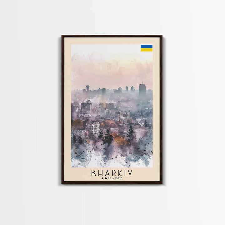 Kharkiv Ukraine Cityscape in Spring, Framed Canvas Print, Travel Poster, Wall Art, Home Decor, Living Room Decoration, Ukrainian Urban Art