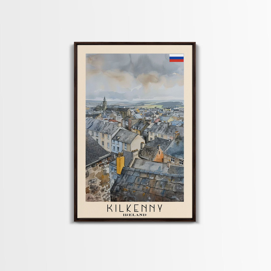 Kilkenny Ireland Scenic View, Framed Canvas Print, Travel Poster, Wall Art, Home Decor, Living Room Decoration, Irish Cityscape Art