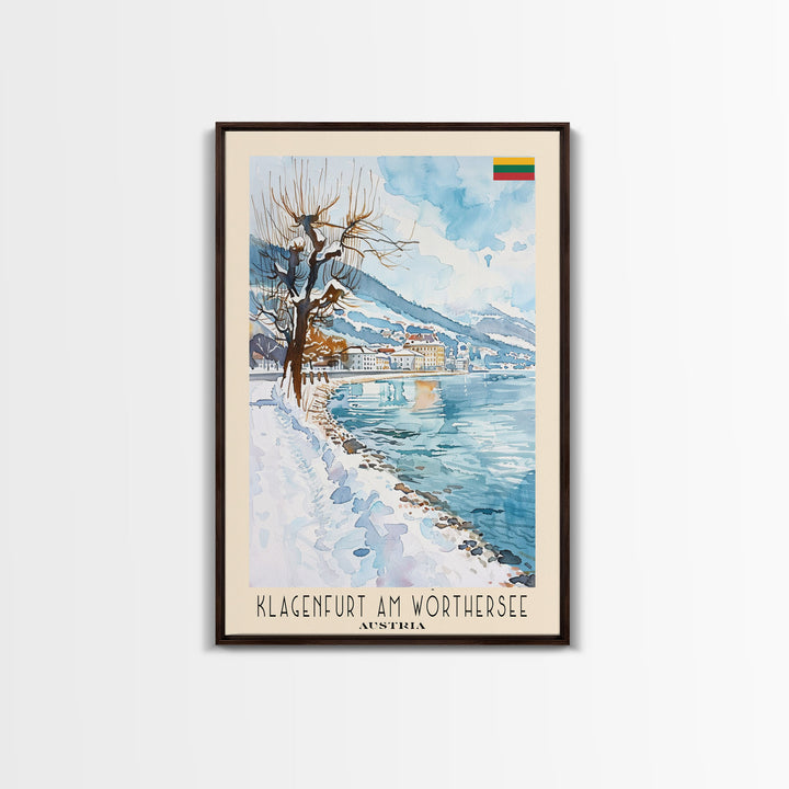 Klagenfurt Austria Alpine Cityscape, Framed Canvas Print, Travel Poster, Wall Art, Home Office Decor, Austrian Urban Artwork, Landscape Painting