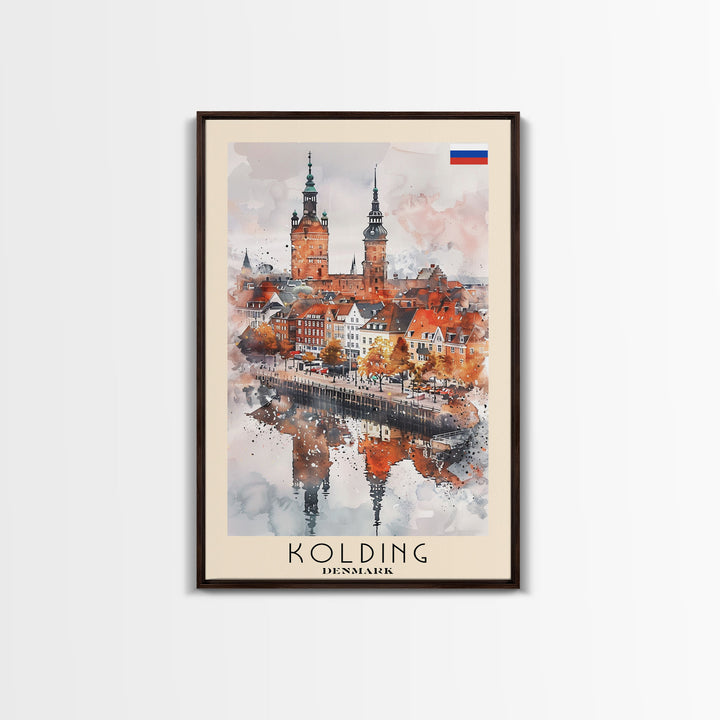 Kolding Denmark Waterfront View, Framed Canvas Print, Travel Poster, Wall Art, Kitchen Decor, Danish Urban Painting, Waterfront Scenery