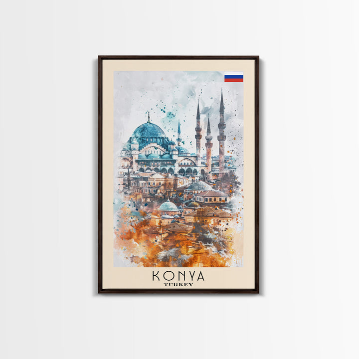 Konya Turkey Historic Cityscape, Framed Canvas Print, Travel Poster, Wall Art, Living Room Decoration, Turkish Heritage Artwork, Historical City Scene