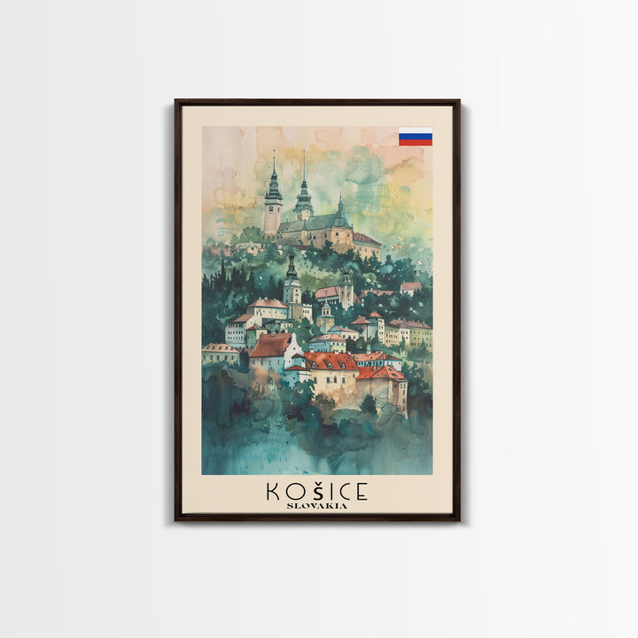 Kosice Slovakia Historic Cityscape, Framed Canvas Print, Travel Poster, Wall Art, Office Decor, Slovakian Urban Painting, Historic City Scene