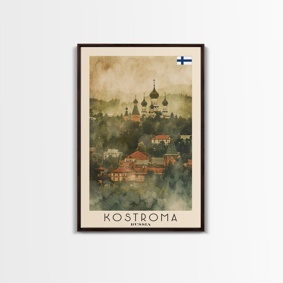 Kostroma Russia Winter Cityscape, Framed Canvas Print, Travel Poster, Wall Art, Entryway Decor, Russian Winter Landscape, Snowy Urban Scene