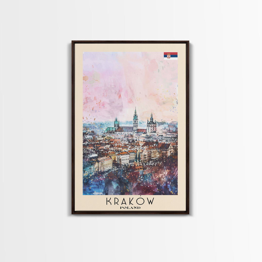 Krakow Poland Travel Poster Framed Canvas Print, Abstract Art, Minimalist Wall Decor, Vacation Gift, Home Decoration, Artistic Travel Print